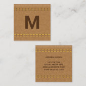モノグラム | ステッチされた革 スクエア名刺 (正面/裏面)