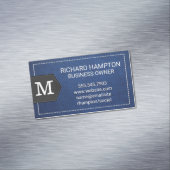 モノグラム |ステッチ済みブルーレザーとパッチ マグネット名刺 (インサイチュ)