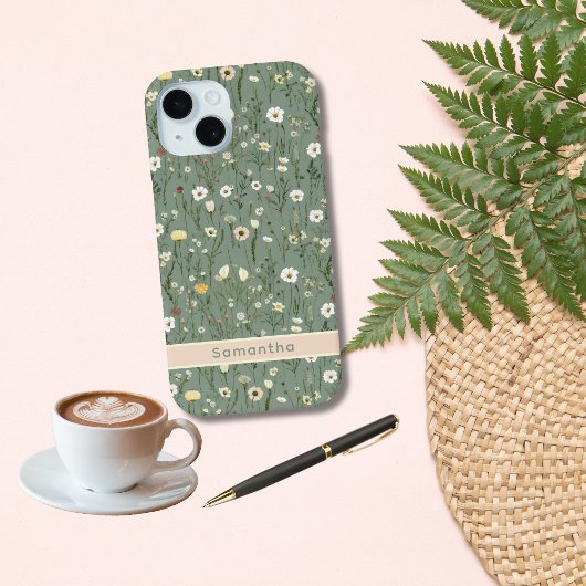 モノグラム セージグリーン イエロー ホワイト ワイルドフラワー ボホー Case-Mate iPhoneケース
