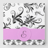 モノグラム-ダマスク織、オーナメント、渦巻きます-白黒 スクエア壁時計 (正面)