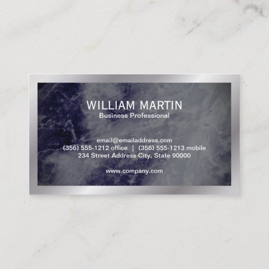 モノグラム |ダークブルー大理石テクスチャ 名刺 (裏面)