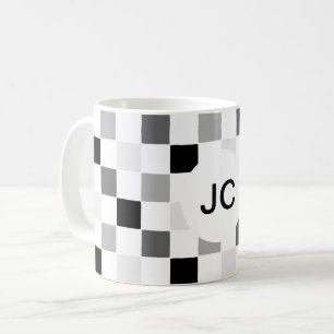 モノグラム チェッカー柄 ブラック ホワイト モダン シンプル コーヒーマグカップ
