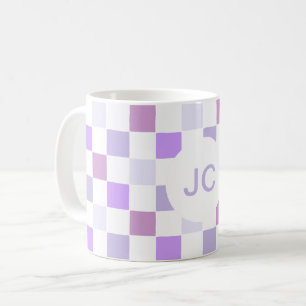 モノグラム チェッカー 紫 ラベンダー モダン シンプル コーヒーマグカップ