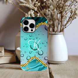 モノグラム ティール箔押し ゴールドトリム ファンタジー 雨粒 Case-Mate iPhone 14 PRO MAXケース
