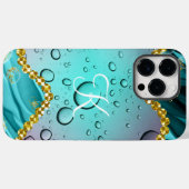 モノグラム ティール箔押し ゴールドトリム ファンタジー 雨粒 Case-Mate iPhoneケース (裏面 (横))
