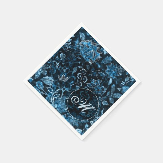モノグラム ティール ヴィンテージ フラワーナプキン スタンダードカクテルナプキン (角)