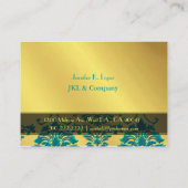 モノグラム、ティール(緑がかった色)オン金ゴールドトーンダマスクチャビーカード 名刺 (裏面)