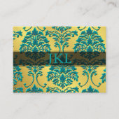 モノグラム、ティール(緑がかった色)オン金ゴールドトーンダマスクチャビーカード 名刺 (正面)