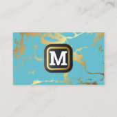 モノグラム |ティール（緑がかった色）グレー金ゴールド大理石 名刺 (正面)