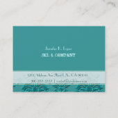 モノグラム、ティール（緑がかった色）ダマスクの丸っぽいカード 名刺 (裏面)