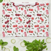 モノグラム ティー Pretty Pink & Red Cherry Pattern キッチンタオル (折り畳み)