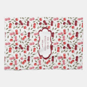 モノグラム ティー Pretty Pink & Red Cherry Pattern キッチンタオル (横)
