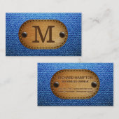 モノグラム | デニムブラウンレザーステッチのパッチ 名刺 (正面/裏面)