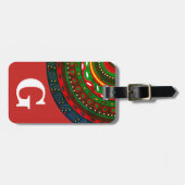 モノグラム、トライバルインスパイアパターン、赤 ラゲッジタグ (正面横)