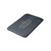 モノグラム ネイビーブルー ゴールド ホワイト シンプル カップル バスマット (アングル)