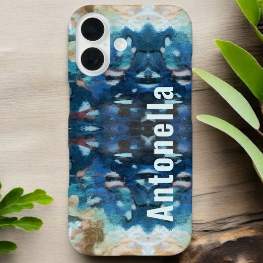 モノグラム ネイビーブルー ティール クリーム色 抽象的水彩画 Case-Mate iPhoneケース