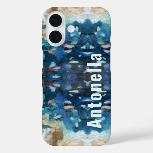 モノグラム ネイビーブルー ティール クリーム色 抽象的水彩画 Case-Mate iPhoneケース (裏面)