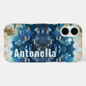 モノグラム ネイビーブルー ティール クリーム色 抽象的水彩画 Case-Mate iPhoneケース (裏面 (横))