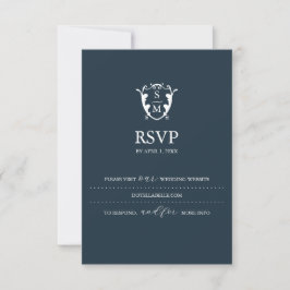 モノグラム ネイビーブルー RSVP カード ウェディング ウェブサイト