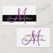 モノグラム&ネームパープルウェディングレセプションカード エンクロージャーカード (正面/裏面)