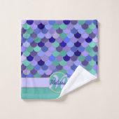 モノグラム+ネームマーメイドアクアティール（緑がかった色）パープルブルー バスタオルセット (ウォッシュタオル)