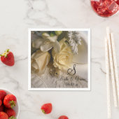 モノグラム・ネーム・デート・ブライド・フローラズ・結婚ブーケ スタンダードカクテルナプキン (インサイチュ)