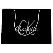 モノグラム ネーム ブラック ホワイト モダン エレガント ラージペーパーバッグ (正面)