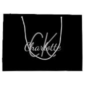 モノグラム ネーム ブラック ホワイト モダン エレガント ラージペーパーバッグ (裏面)