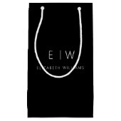 モノグラム ネーム ブラック ホワイト モダン ミニマリスト スモールペーパーバッグ (正面)