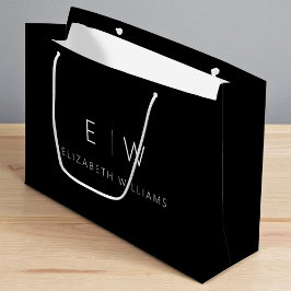 モノグラム ネーム ブラック ホワイト モダン ミニマリスト ラージペーパーバッグ