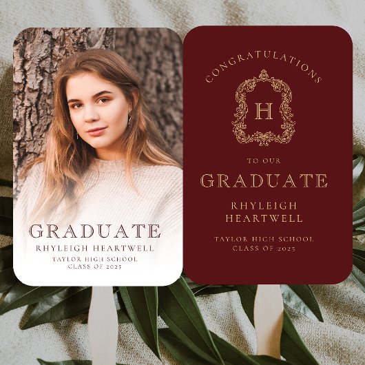 モノグラム バーガンディ ゴールド 写真 卒業 ハンドファン