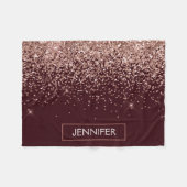 モノグラム バーガンディ ブラッシュ ピンク ローズゴールド グリッター フリースブランケット (正面(横))