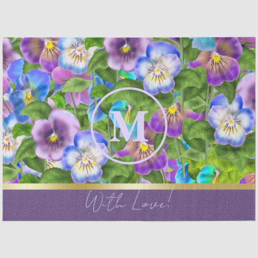 モノグラム バースデー パンジー 紫の花 水彩 薄葉紙 (正面)