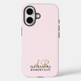 モノグラム パステルピンク モダン ゴールド ブラック エレガント iPhone 16ケース