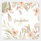 モノグラム パステル ベビーピンク 空  ベビーフラワー デザイン スクエアシール (正面)