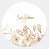 モノグラム パステル ベビーピンク 空 ベビーフラワー デザイン ラウンドシール (正面)