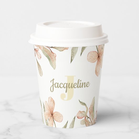 モノグラム パステル ベビーピンク 空  ベビーフラワー デザイン 紙コップ (左)