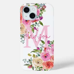 モノグラム パーソナライズ 水彩画 フローラ iPhone 15ケース