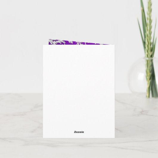 モノグラム パープルとシルバーのダマスク お礼カード サンキューカード (裏面)