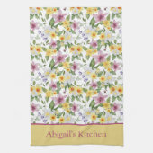 モノグラム パープル イエロー ホワイト グリーン フラワー シック キッチンタオル (縦)