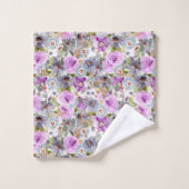 モノグラム パープル ピンク ブルー 水彩 フラワーリング バスタオルセット (ウォッシュタオル)