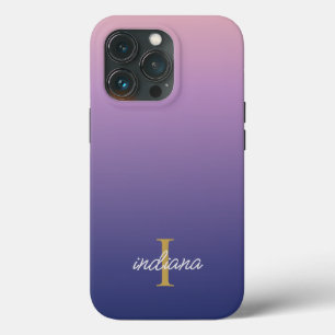 モノグラム パープル ブルー オンブレ スタイリッシュ スクリプト 名前 iPhone 13 PROケース