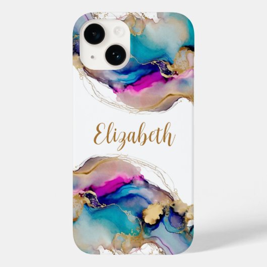 モノグラム パープル ブルー ゴールドウォッシュ 水彩 抽象画 Case-Mate iPhoneケース (裏面)