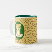 モノグラム&ヒョウonグリーンブラウン&ゴールデンベージュ ツートーンマグカップ (正面左)