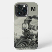 モノグラム ビンテージ機関車 電話ケース iPhoneケース (裏面)