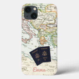モノグラム ビンテージ アンティーク マップ & パスポート 旅行 iPhone 13ケース