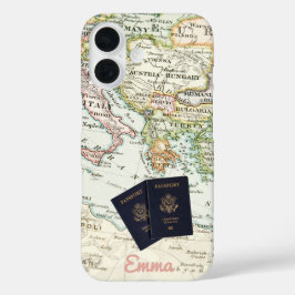 モノグラム ビンテージ アンティーク マップ & パスポート 旅行 iPhone 16ケース