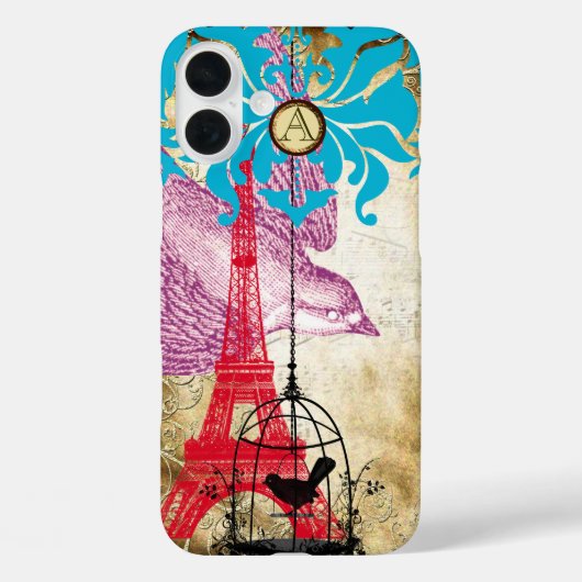 モノグラム ビンテージ 鳥 エッフェル塔 ダマスク iPhone Case-Mate iPhoneケース (裏面)