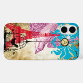 モノグラム ビンテージ 鳥 エッフェル塔 ダマスク iPhone Case-Mate iPhoneケース (裏面 (横))