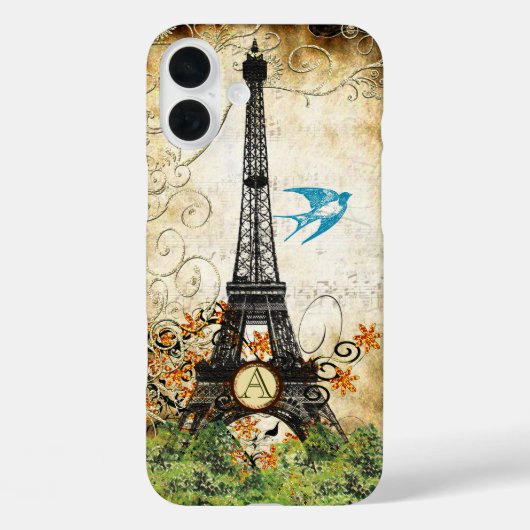 モノグラム ビンテージ 鳥 エッフェル塔 Case-Mate iPhoneケース (裏面)